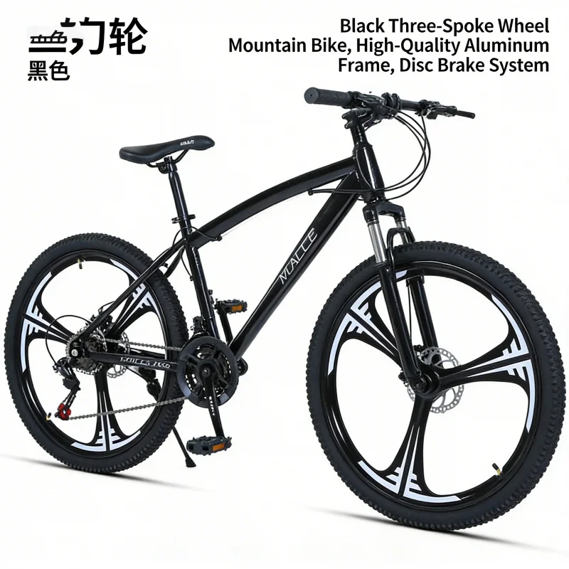 Mountain Biking Usa - Schwarzes 24-Zoll-Drei-Messer-Mountainbike mit variablem Geschwindigkeitssystem, Off-Road-Outdoor-Studentenfahrrad,